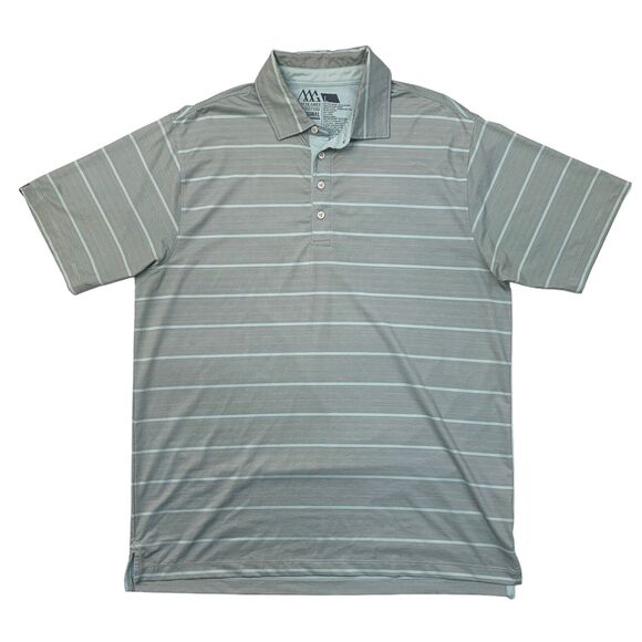 Matte Grey Polo Shirt Mens L Large Striped Stretch Side Seam Slit Short Sleeve - Picture 1 of 11